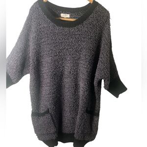 Umgee Purple Black Sleeve Chunky‎ Oversize Sweater Tunic Popcorn Womens Medium